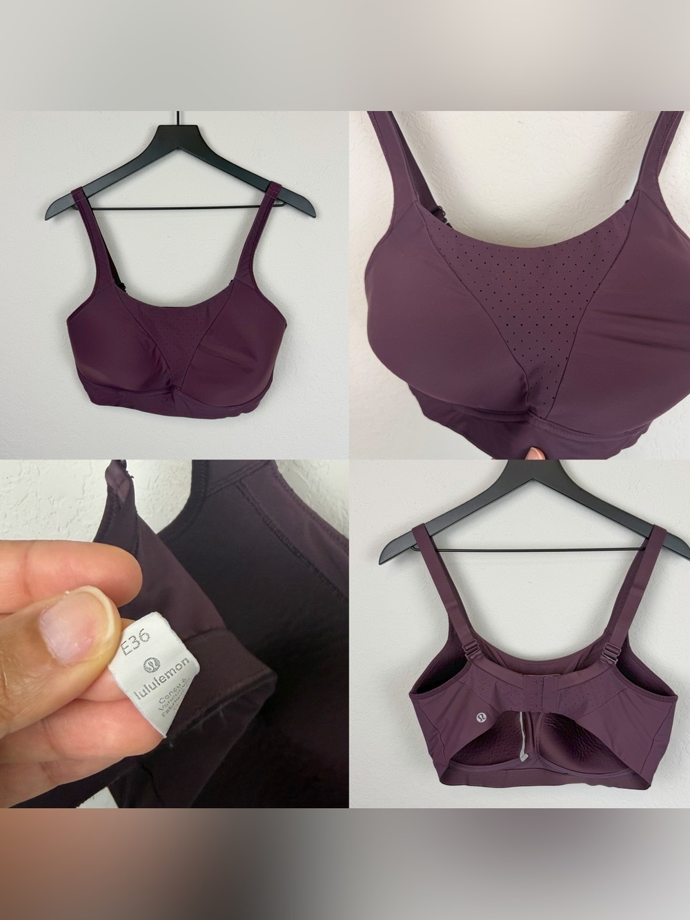 •LULULEMON• Run Times Bra High Support, B–E Cups Cassis 36E
